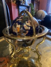 Semi Precious Stone Gemstone World Globe & Compass Brass Lapis
