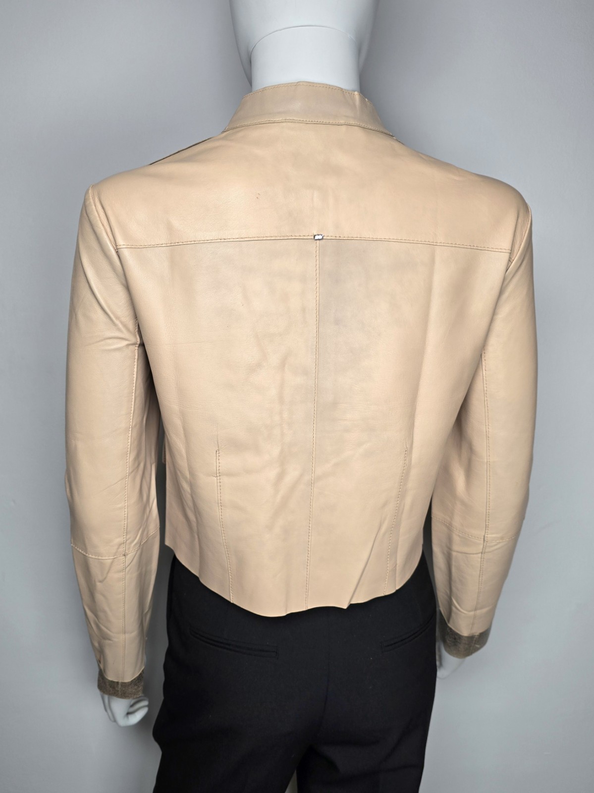 Sportmax Code Beige Leather Jacket with Metallic … - image 3