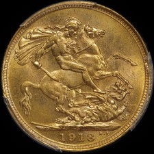 1918 Sydney George V Large Head Sovereign Choice Unc (PCGS MS63)