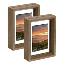 2Pcs Floating Frame, 7 x 5 Inch Wood Picture Frame, Nut-brown