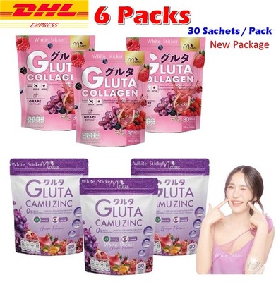 6 X Manee Gluta Collagen Pink + Manee Camu Dietary Supplement Instant Powder Dri