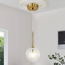 Gold Hanging Light Fixture with Clear Glass Single Pendant Light for Island