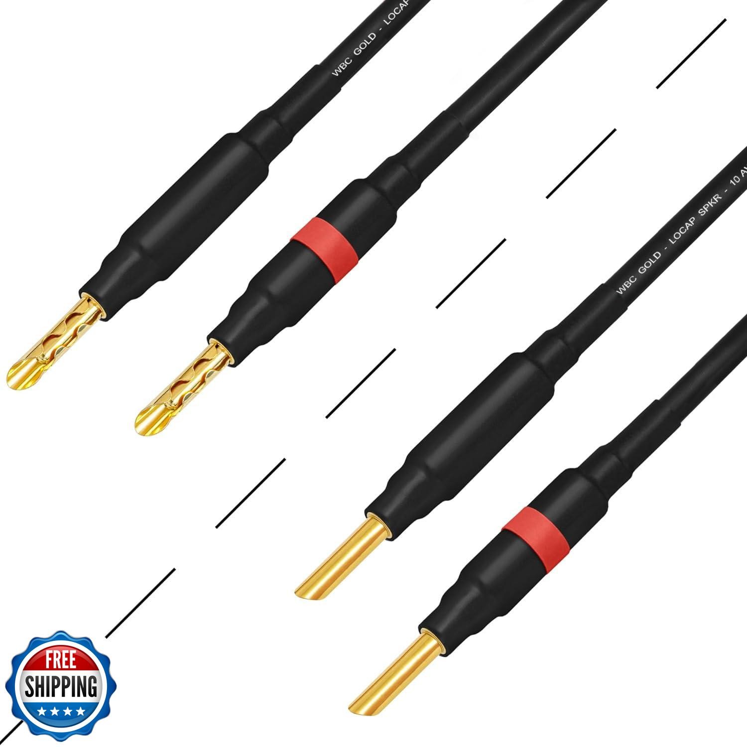 WORLDS BEST CABLES 10 Foot WBC-GOLD-LOCAP-SPKR-10 AWG - Low-Capac