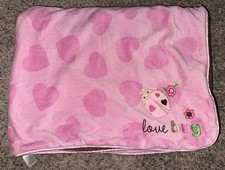 Carters Just One Year Love Bug Baby Blanket Ladybug Pink Hearts/ Brown Sherpa