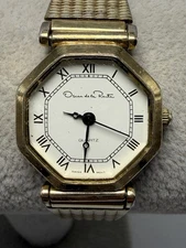 Oscar De La Renta New Battery Octagon Ladies Watch 23MM 7.25" Vintage Gold Tone