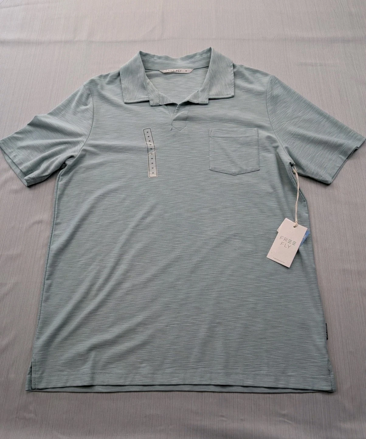 New Free Fly Bamboo Slub Polo II Shirt Mens Sz Medium Stretch $78 Ocean Mist
