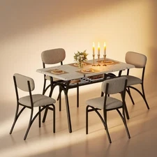 5-Piece Dining Table Set for 4, Modern Kitchen Table with 4 Boucle Chairs, Re...