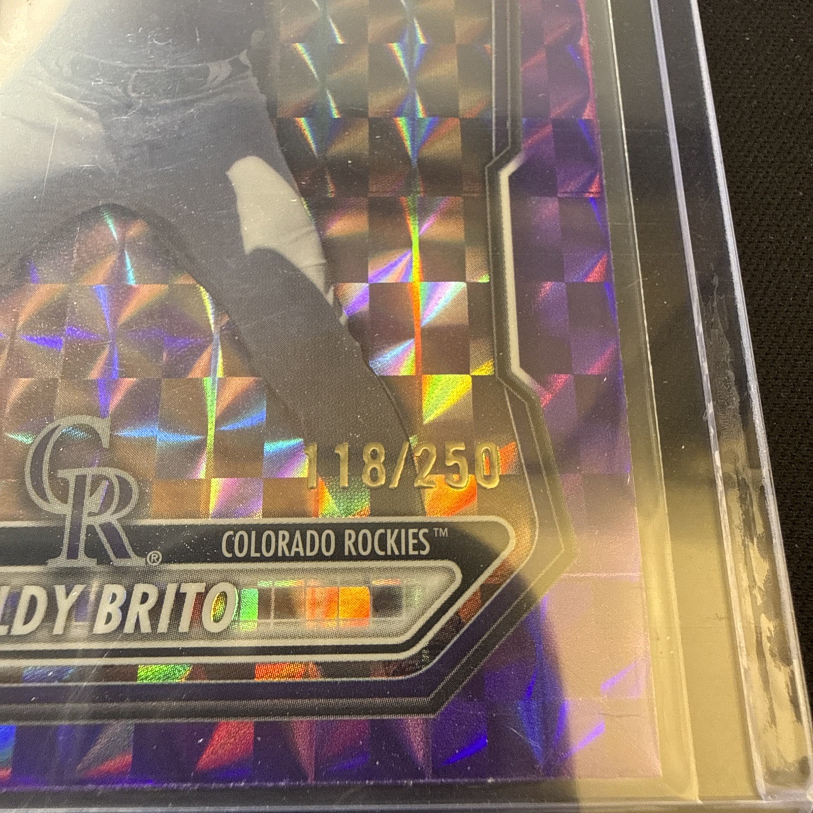2026 Bowman Chrome Roldy Brito #BCP-21 Purple Geometric /250 Rockies view 7