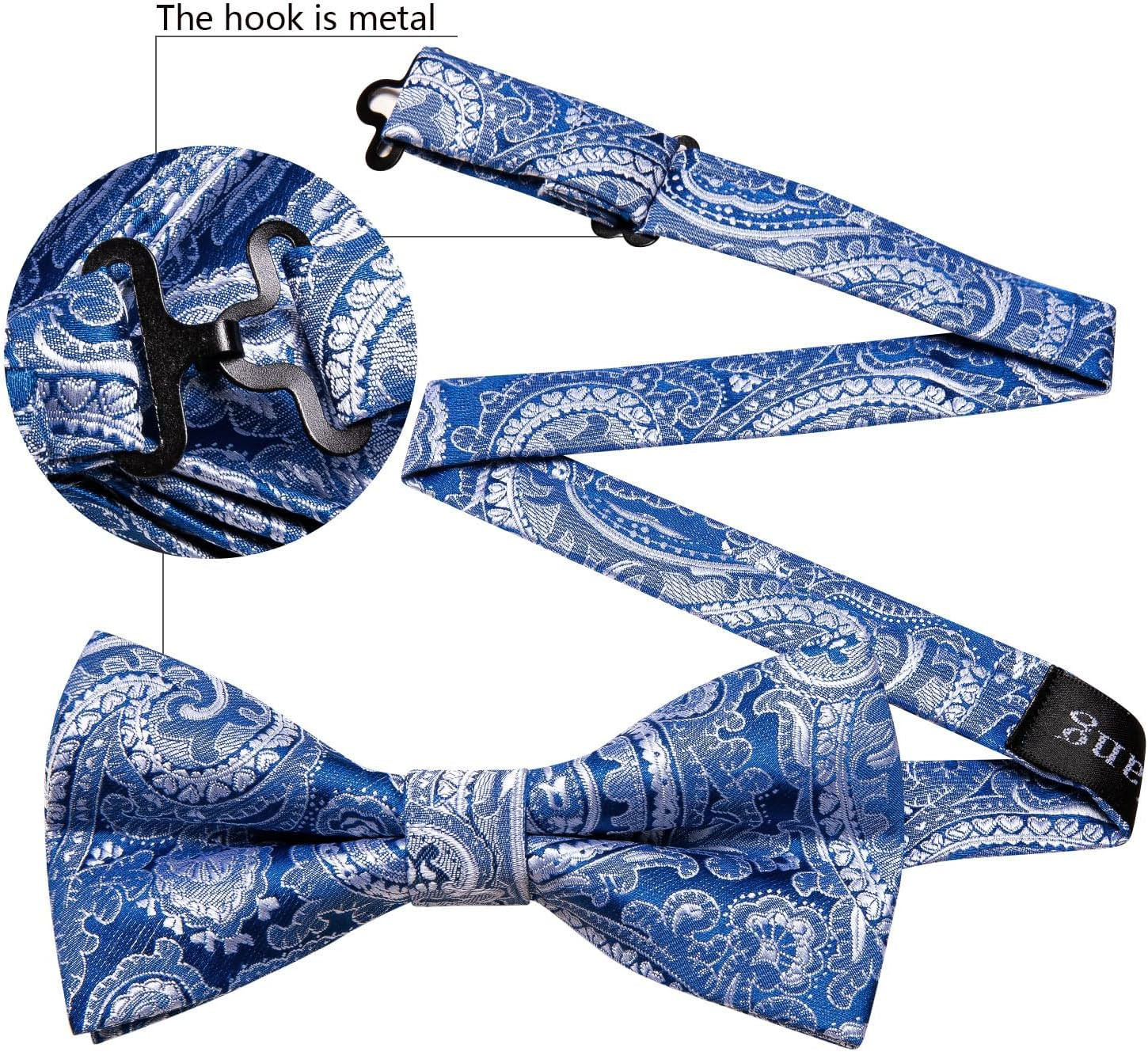 Paisley Striped Bow Tie for Men Silk Pre-Tied Bowtie Pocket Square Cufflinks Set