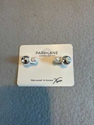Park Lane Chico Front-Back Pearl and Silver Sphere Stud Earrings