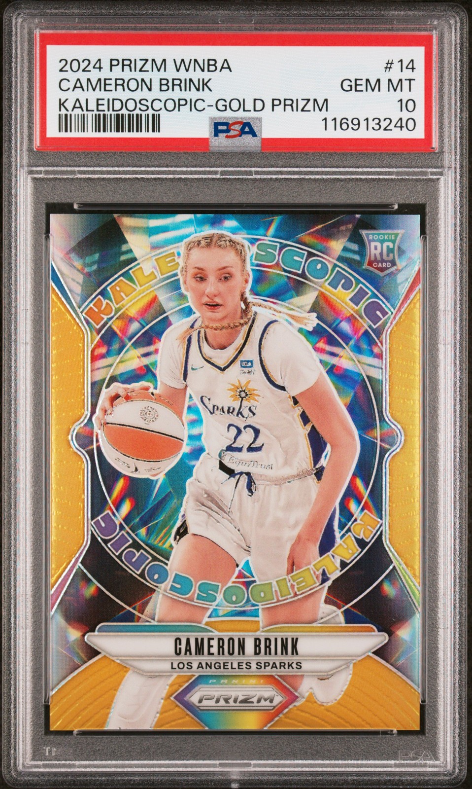 2024 PANINI PRIZM WNBA KALEIDOSCOPIC GOLD PRIZM #14 CAMERON BRINK 6/10 PSA 10