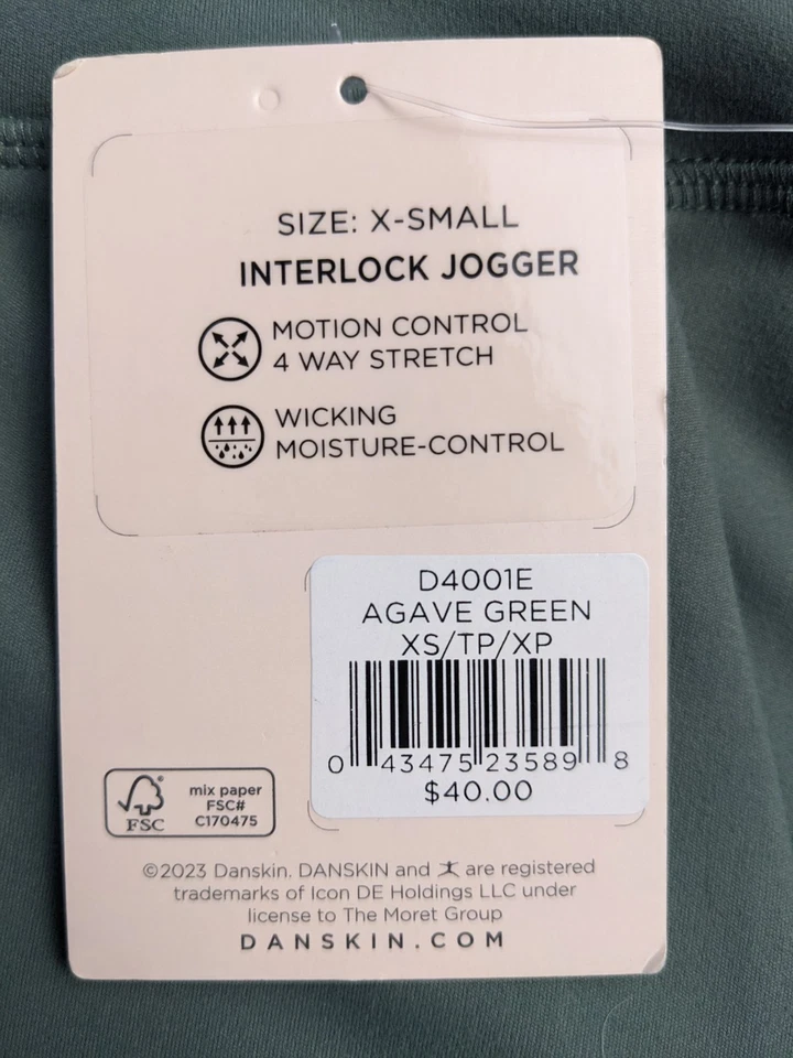Pantalones de chándal cómodos Danskin Active Interlock XS verde agave con bolsillos nuevos con etiquetas Foto 4 de 4