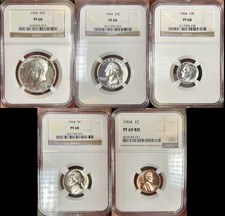 1964 NGC PF68 Proof Set. Silver Franklin Half, Quarter, & Dime! PF 69 Lincoln!