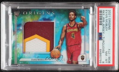 2021-22 Origins Rookie Jumbo Jerseys Turquoise 5/25 Evan Mobley PSA 8 RC 16xu