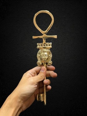 Brass Ankh Key with Crowned Goddess Face Made In Egypt