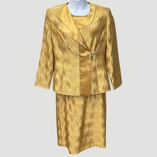 Elite Champagne Skirt Suit Womens 12 Gold Jacket Top Rhinestone Formal 3 Piece
