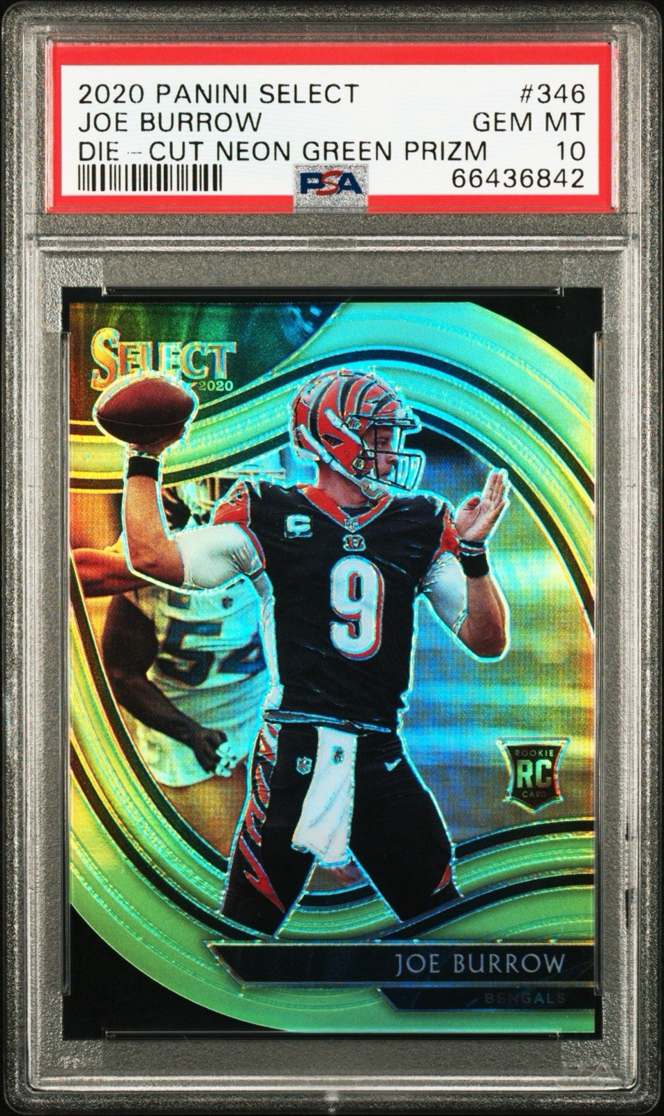 2020 Panini Select Joe Burrow RC Field Level Die-Cut Neon Green Prizm PSA 10