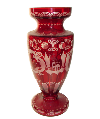 Vintage Egermann Bohemian Czech Glass Ruby Cut To Clear Vase