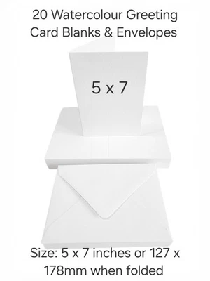 JACKDAW EXPRESS 20 x Watercolour Blank Greeting Cards SingleFold White 5x7" 300gsm + Envs JLH247