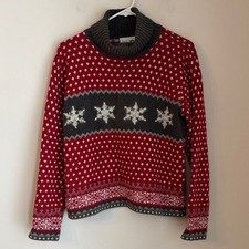 Vintage Paul Harris Fair Isle fuzzy snowflake Red Women turtleneck sweater med