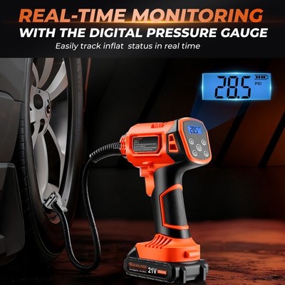 Tire Inflator Portable Air Compressor 2X Faster 21V Rechargeable Battery Powered