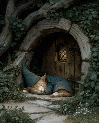 8x10 Cat Sleeping in Cave Art Print - 318745953