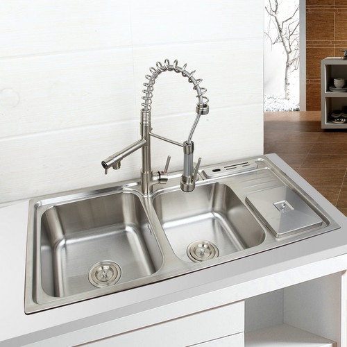 Juego de recipientes fregadero de cocina de acero inoxidable K con grifo fregadero doble fregadero de cocina - Imagen 3 de 10