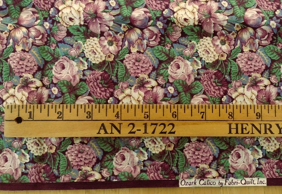 Fabri-Quilt Inc Ozark Calico Purple Mauve roses tulips lilies zinnias 1+ yd - Image 3 of 3