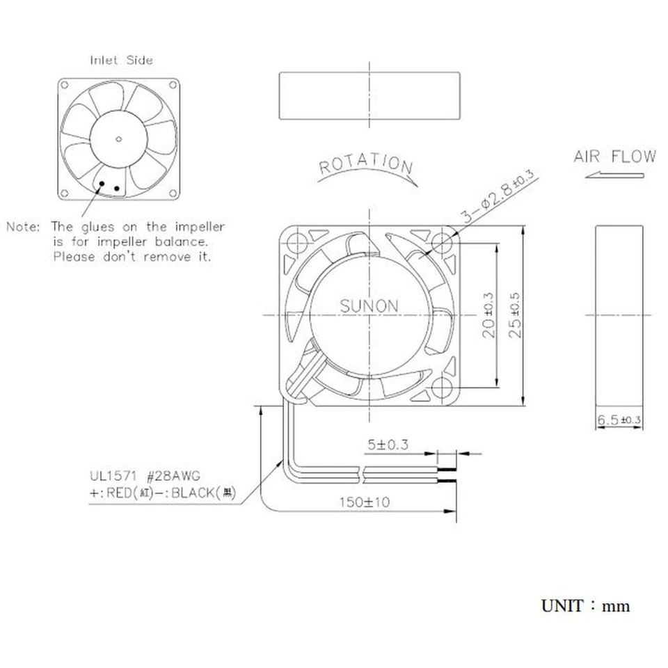 Lüfter 5V DC 0,38W 25x25x6mm 3,7m³/h 10000U/Min 3,7m³/h Sunon MF25060V21000UA99 - Bild 2 von 4
