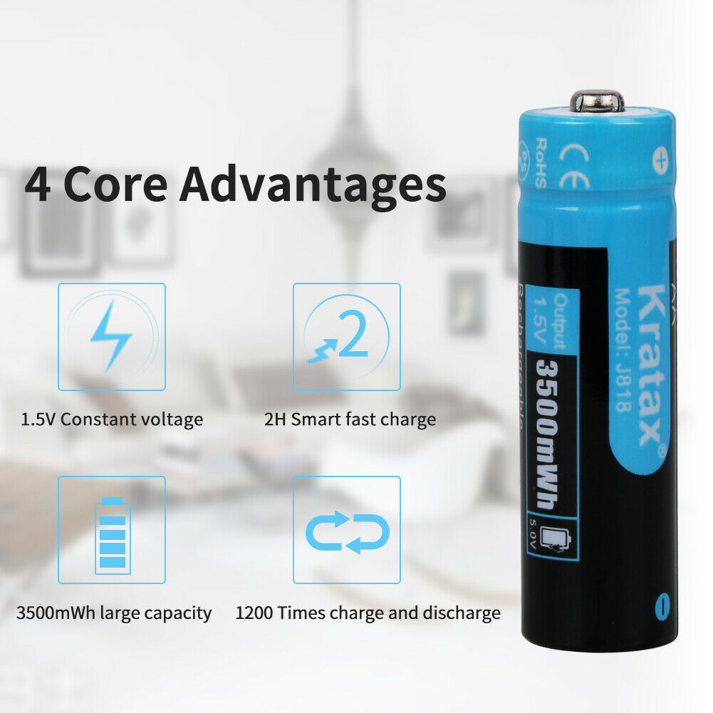 Piles AA Et AAA Lithium Rechargeables Kratax 1.5V - Avec Chargeur LCD - Haute Capacité 3000mAh