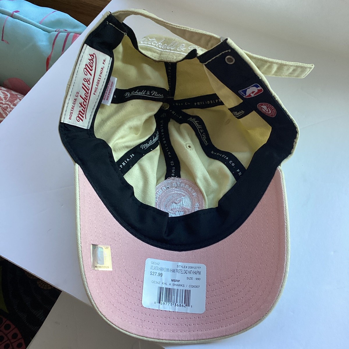 Mitchell & Ness Philadelphia Cream Beige Pink Strapback Hat Cap