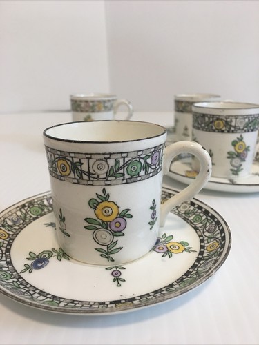 Futurist ADDERLEY England Bone China Coffee Tea Demitasse Set Black White Floral - Picture 4 of 12