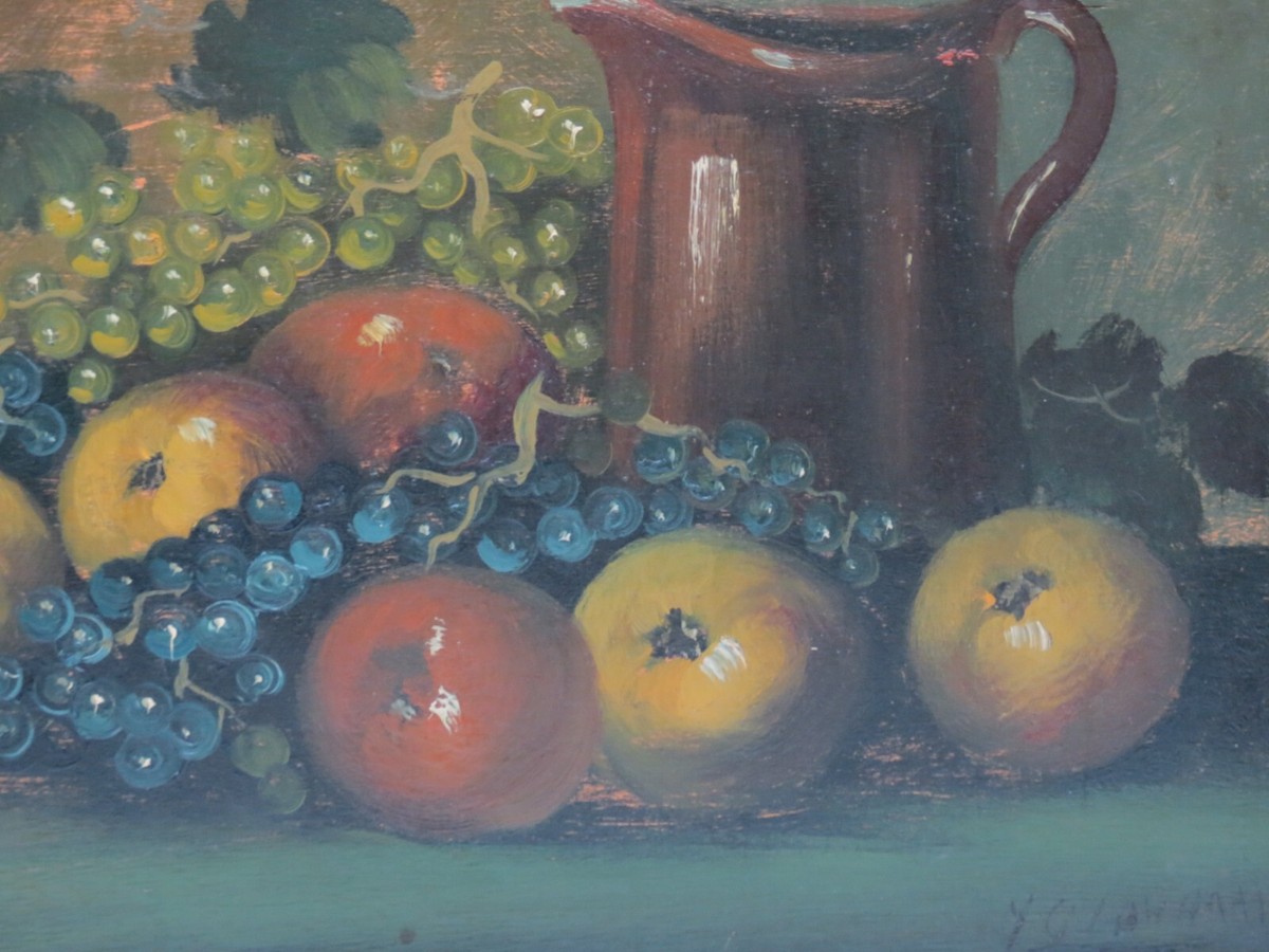 Antique Signed Y. Giovanni Still Life Fruit Oil Painting on
