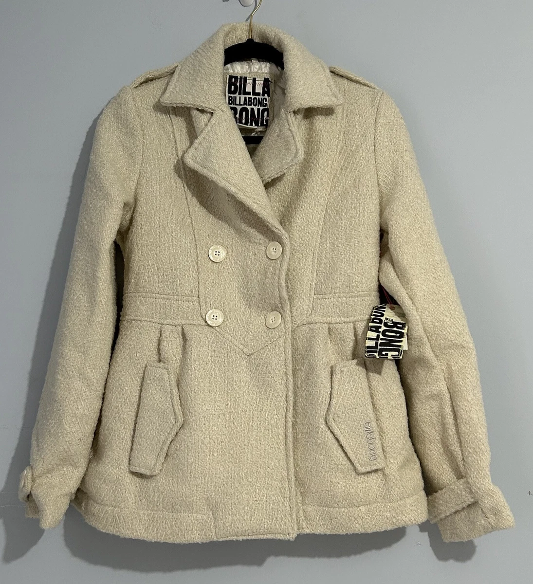 Billabong Womens Pea coat Size M Ivory Cream Tweed Double Breasted Jacket  NWT | eBay