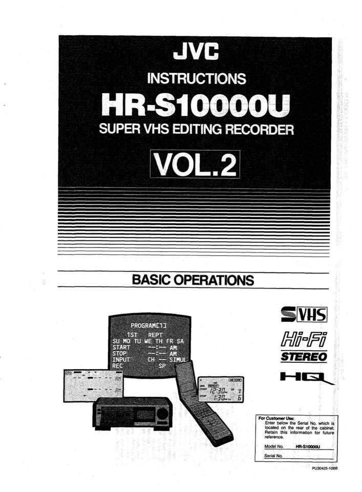 JVC HR-S10000U Super VHS Editing Recorder 4-In-1 OWNER MANUAL & SERVICE MANUAL - Image 2 of 4