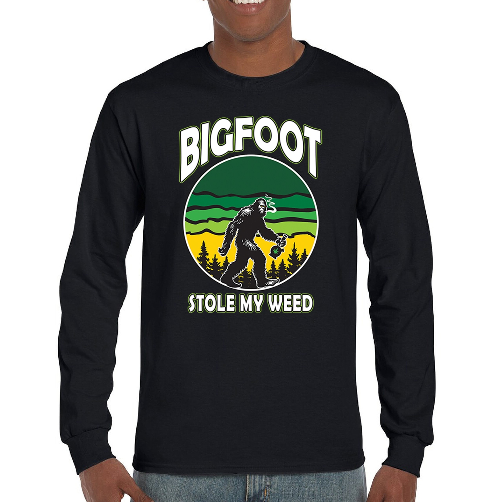 ALTRA T shirt a maniche lunghe Bigfoot Stole My Weed divertente fumo sasquatch 420 cannabis