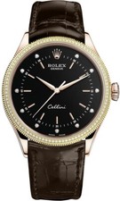 Rolex Cellini Time Self-Winding Black Dial Brown Strap Automatic Mens Watch