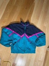 Vintage 90s Eagles Ridge Track Jacket Women  s Large Athletic Teal Green Blue