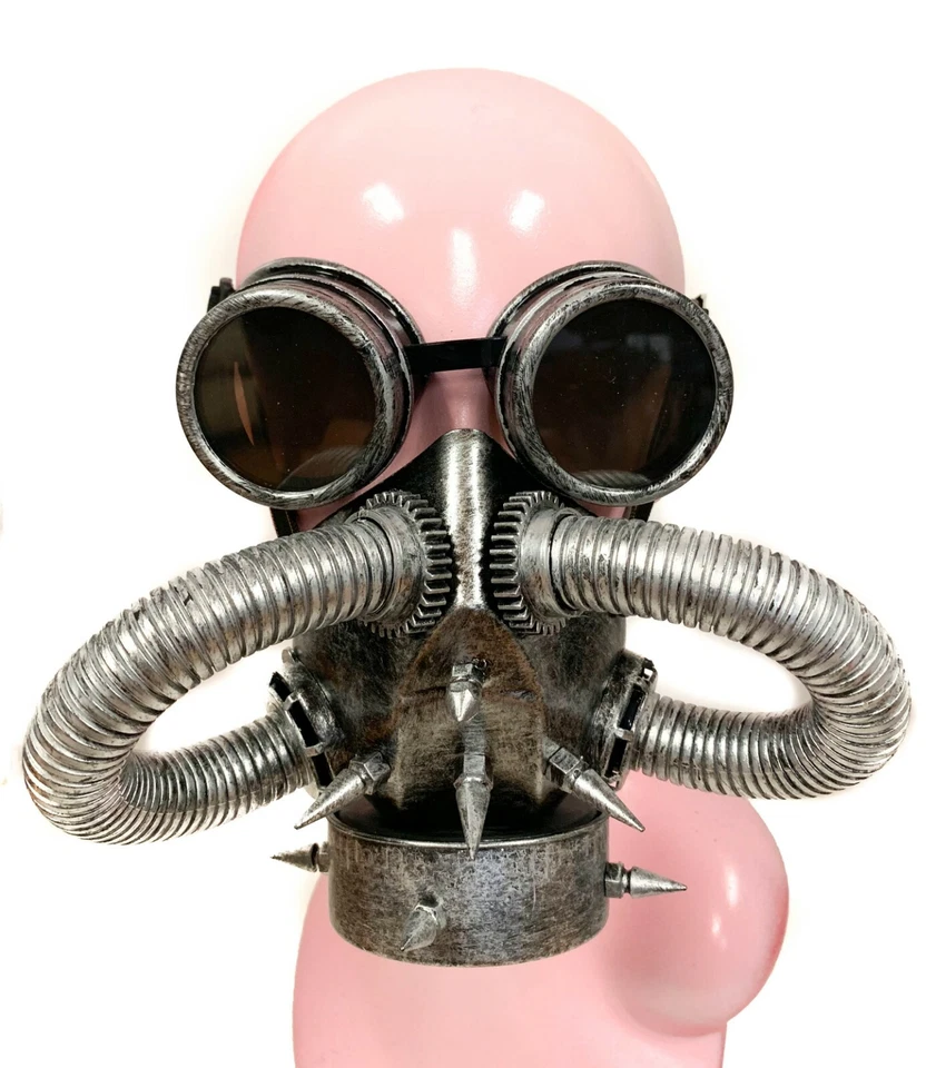 Gas Mask & Goggles Combo Set Steampunk Phantom Theater Masquerade Cyber Punk   - Image 2 of 3