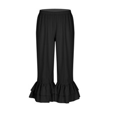 Women Retro Vintage Elastic Waist Ruffles Hem Pantaloons Bloomers Pants Trousers