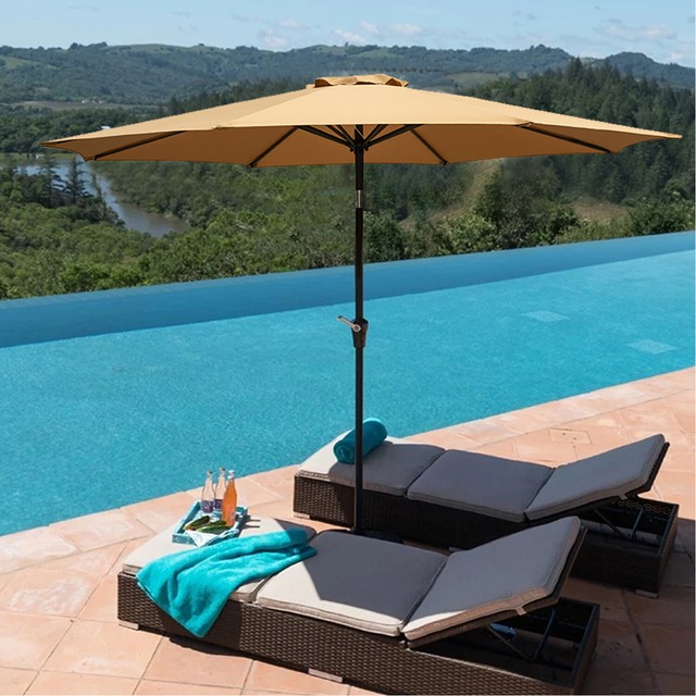 Home Garden 9ft Outdoor Aluminum Patio Umbrella W Tilt Crank Market Garden Pole Sunshade Garden Patio Umbrellas