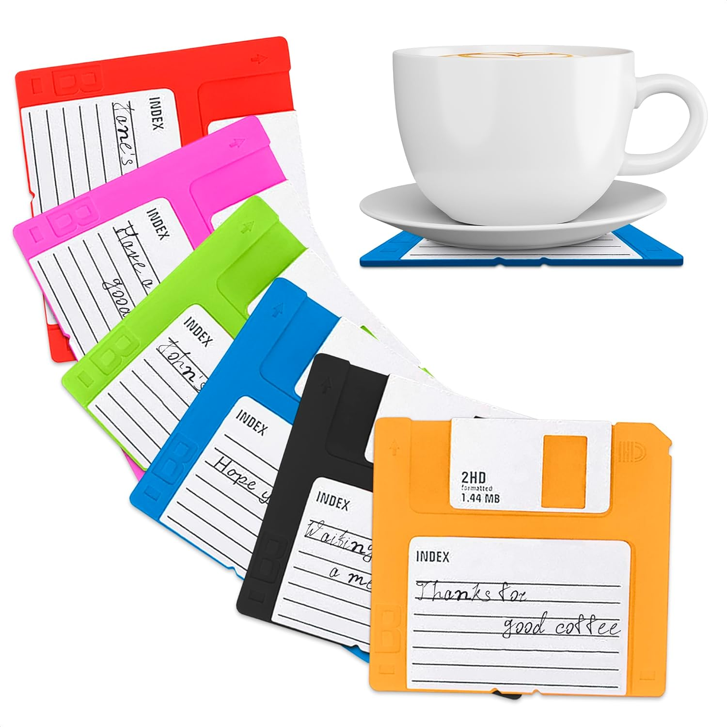 6Pcs Floppy Disk Coasters for Coffee Table Silicone for Drinks Nonslip-image