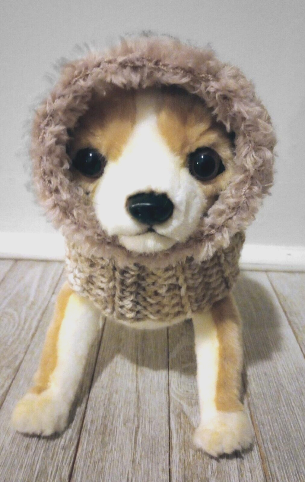 crochet handmade dog pet hood hat cat snood xs small  breed rattan brown USA