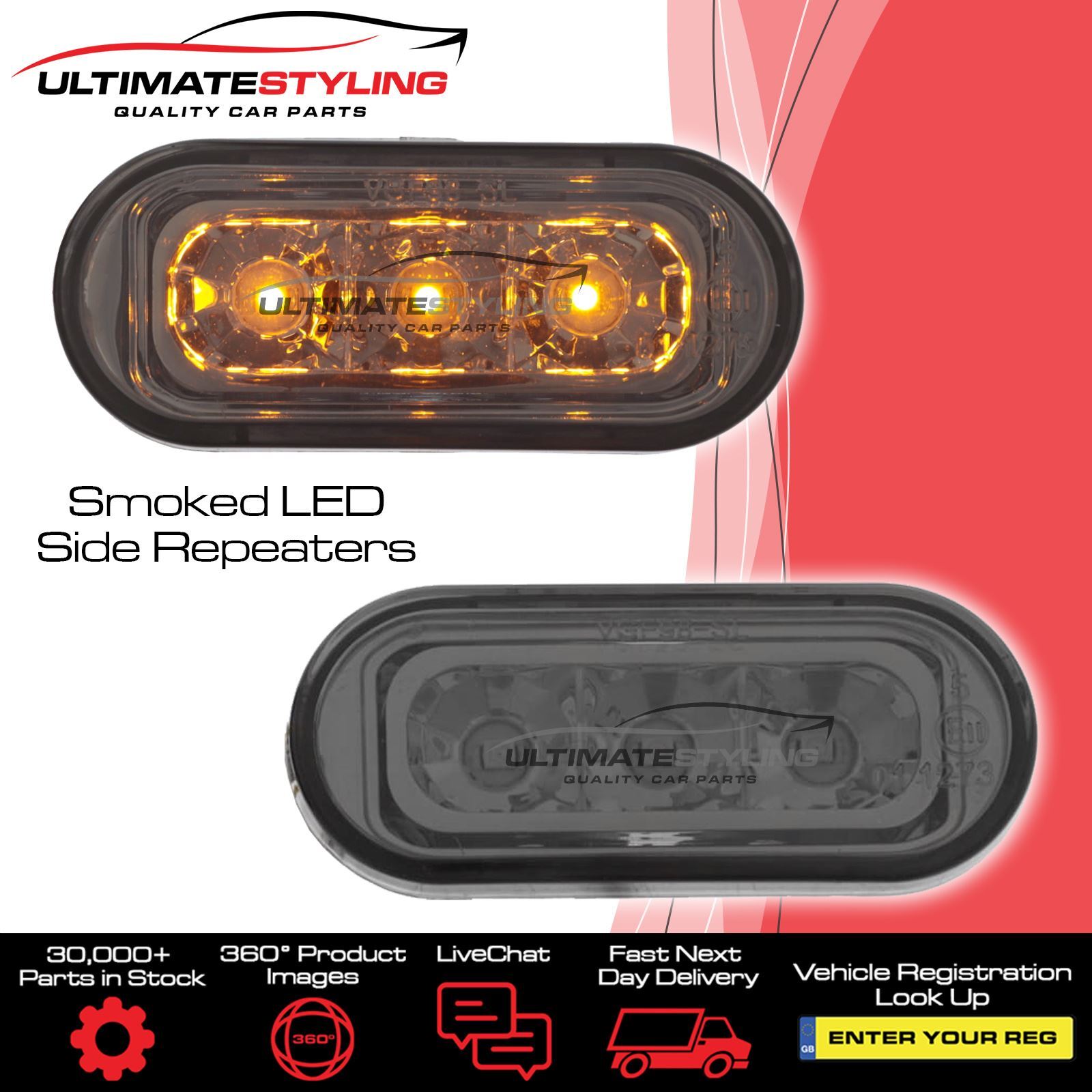 VW T5 2003-2010 LED Crystal Smoked Side Flashers Repeaters Indicators Pair Set