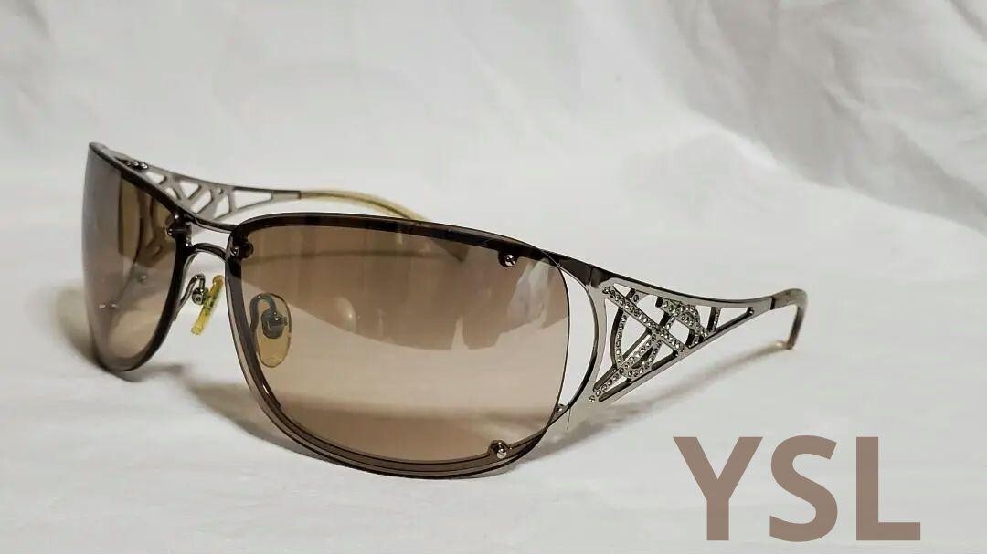 Occhiali da sole originali Yves Saint Laurent YSL con logo a croce metallo lucido marrone 21