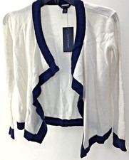 Tommy Hilfiger Girls Texture Blocked Draped Front Cardigan White MEDIUM 8/10