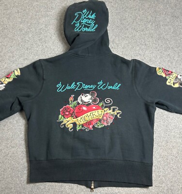 Disney Mickey Mouse Ed Hardy Style Womens XL Rose Tattoo Zip