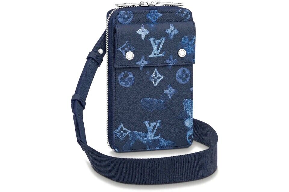 Louis Vuitton Phone Pouch Limited Edition Monogram Ink Watercolor Leather Blue