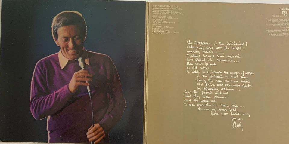 ANDY WILLIAMS Greatest Hits 1970 Columbia Ships Free Foto 4 de 4