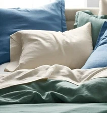 The Company Store Green Relaxed Linen Standard Shams Pair NWOT